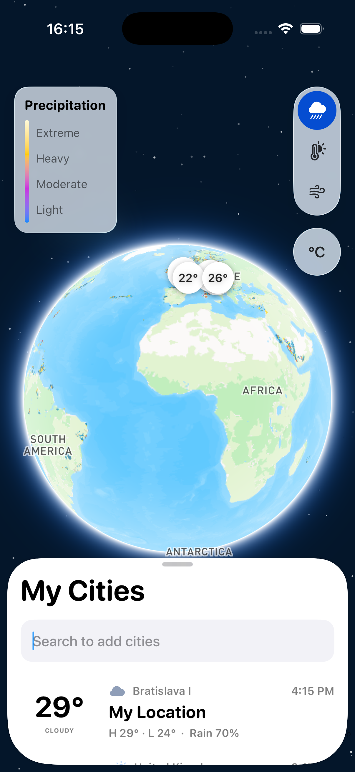 Live precipitation radar layer